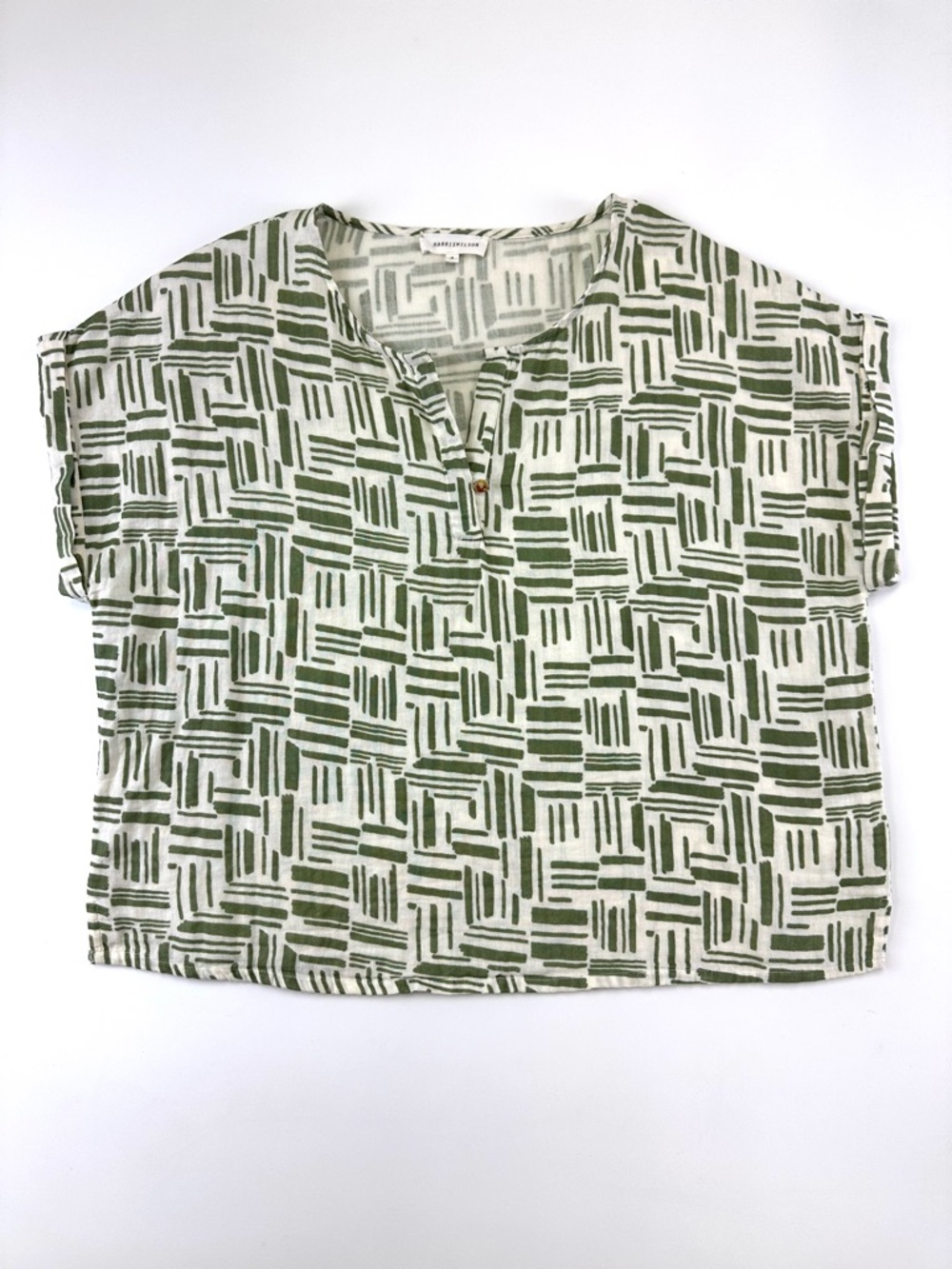 Harris Wilson Cotton Print Blouse Large Green Abstract Art Block Print Casual
